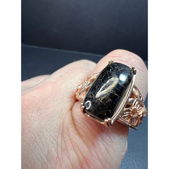 NEW Shungite in matrix ring in rose gold over brass size 9 - Picture 7 of 13